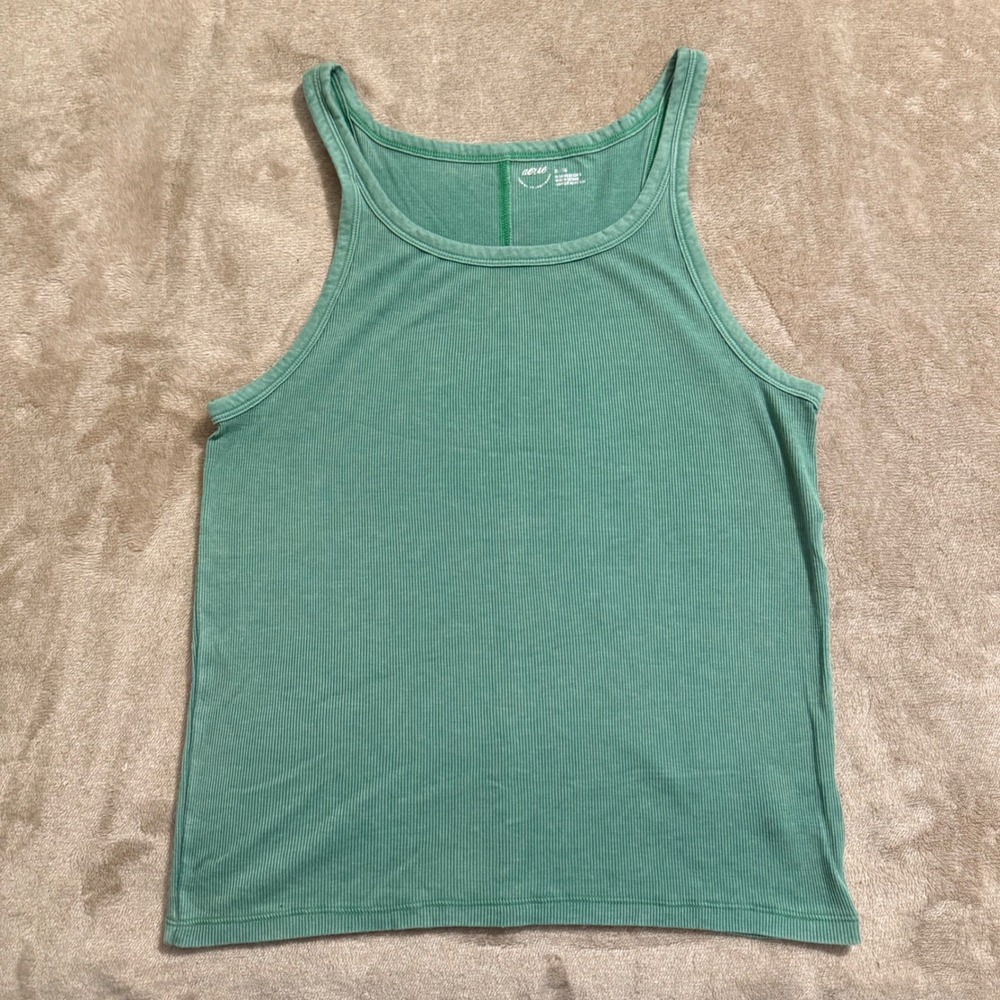 Aerie Ribbed Tank Top Green Scoop Neck Sleeveless XL